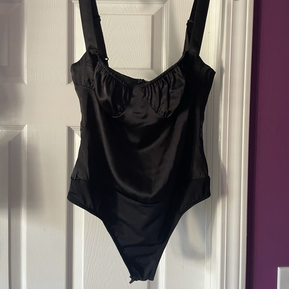 We wore what ruched bodysuit in black